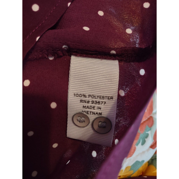 Stylus Wine Plum Polka Dot Button Up Long Sleeve Blouse Size Medium - Picture 4 of 4